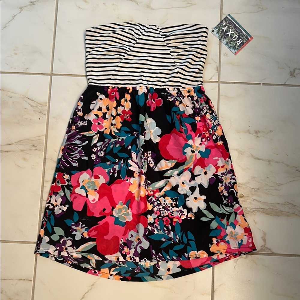 Roxy Black and White Strapless Sundress Casual